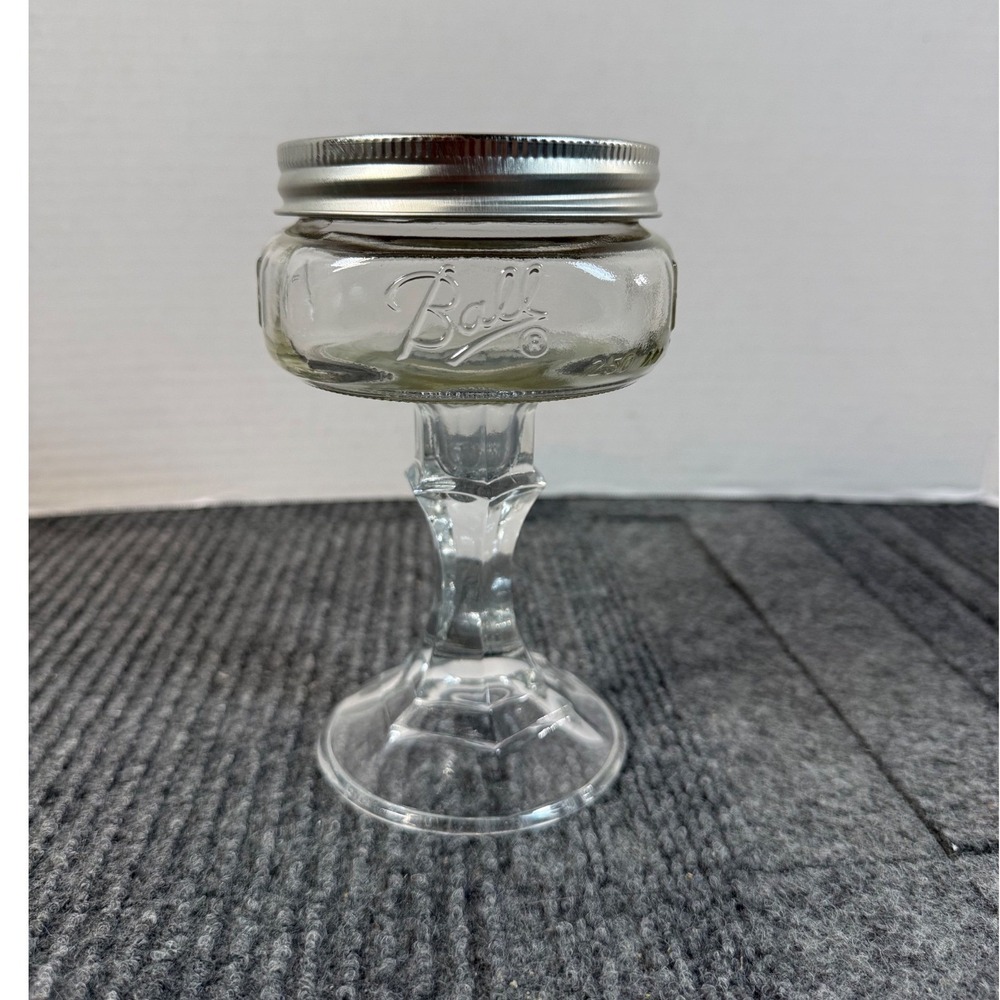 Ball Mason Jar Martini Glass Clear Glass Stemmed Goblet w/ Lid 6.5 Inch